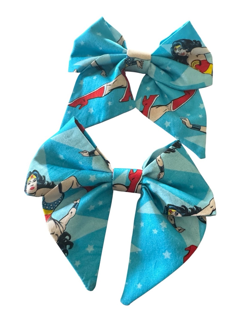 Wonder Woman Girl Blue Fabric Hair Bows - Set of 2